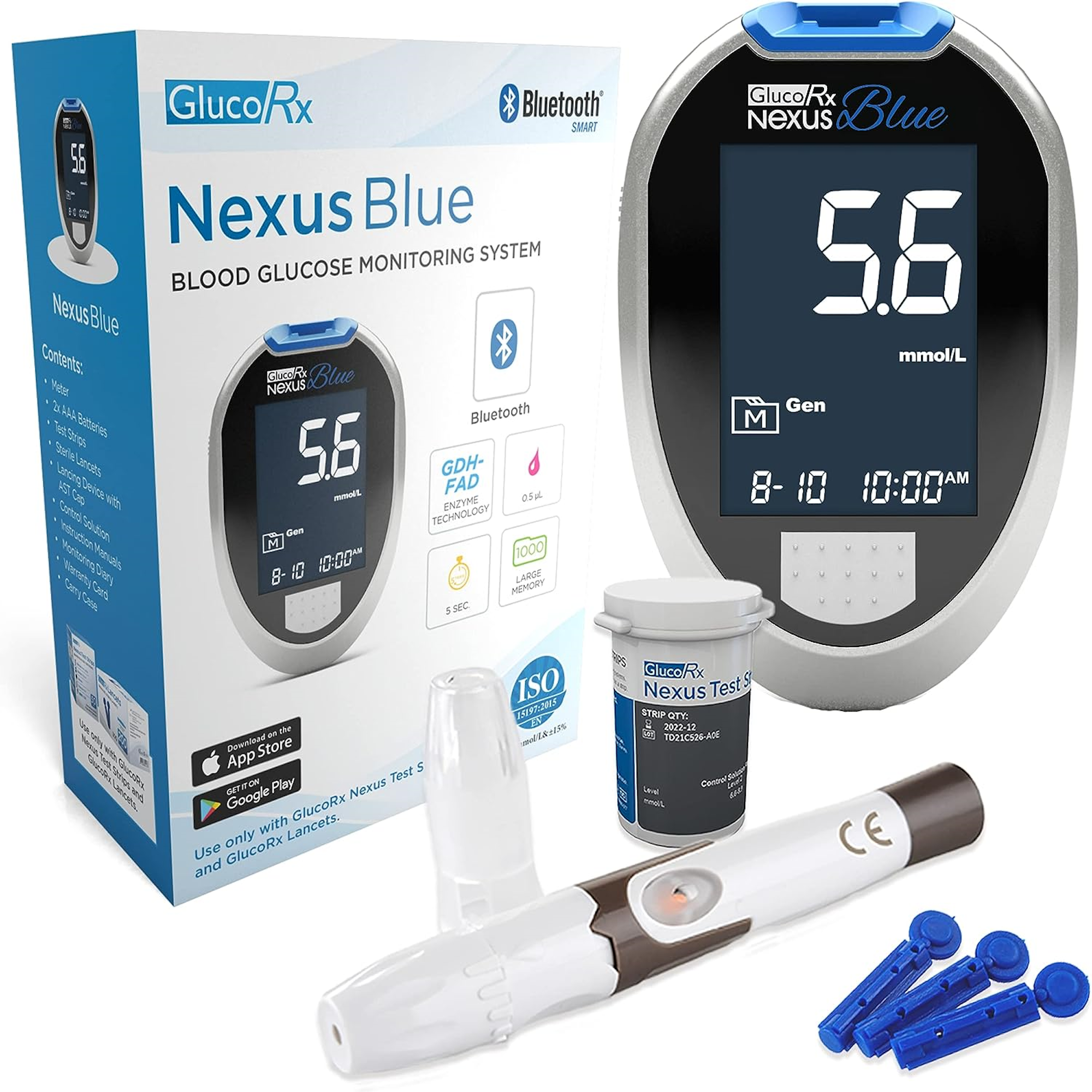 GlucoRx Nexus Blood Glucose Meter -- Blue